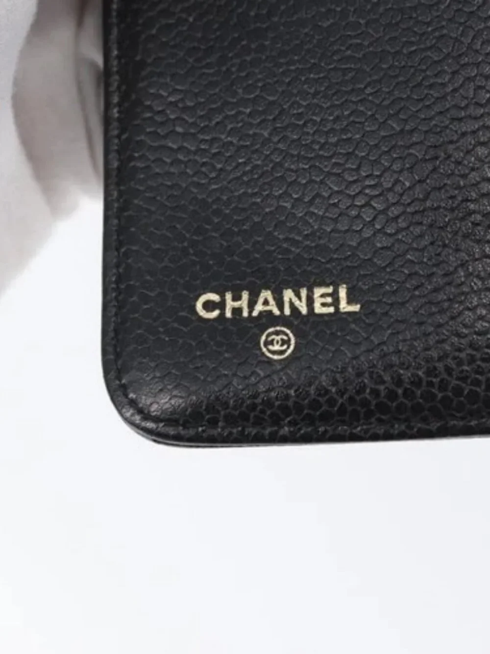 CHANEL Day Planner Cover Grained Calf Skin Black Gold CC Auth BA10875